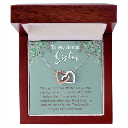 To My Bonus Sister Interlocking Hearts Necklace Message Card