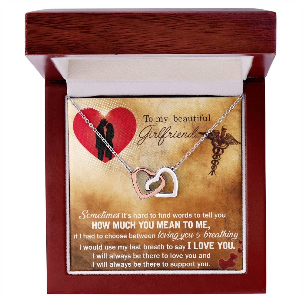 To My Beautiful Girlfriend - I Would Use My Last Breath To Say I Love You - Interlocking Heart Necklace Interlocking Hearts Necklace