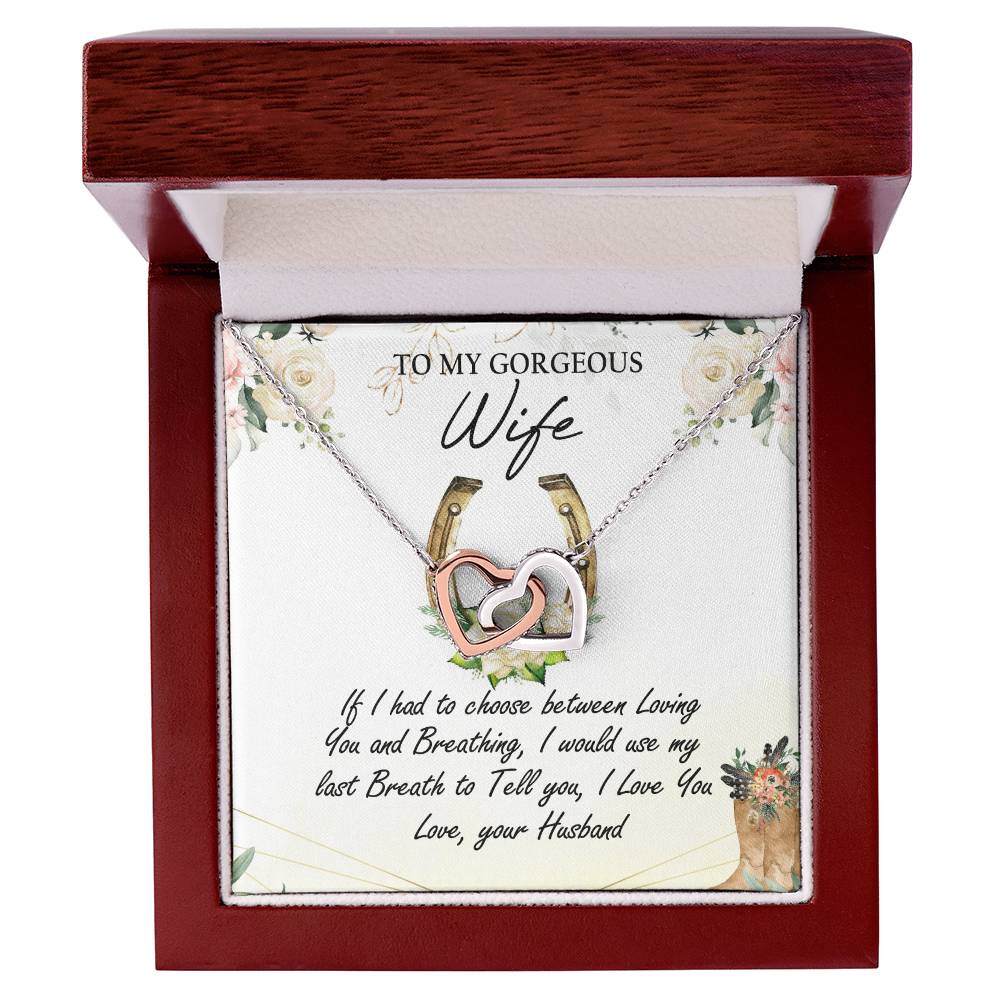 To My Gorgeous Wife Interlocking Hearts Necklace Message Card