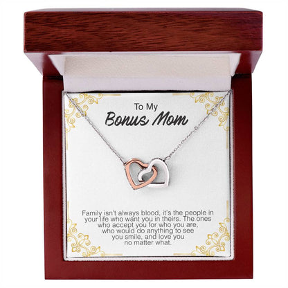 To My Bonus Mom - Interlocking Hearts Premium Lovecube Interlocking Hearts Necklace