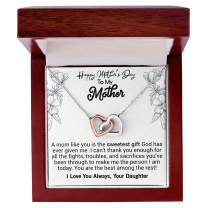 Happy Mother'S Day Mom A Mom Like You Is The Sweetest Gift. Interlocking Hearts Necklace