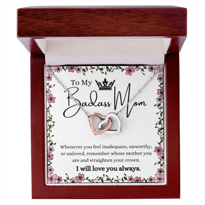 To My Badass Mom Interlocking Hearts Necklace Gift Set