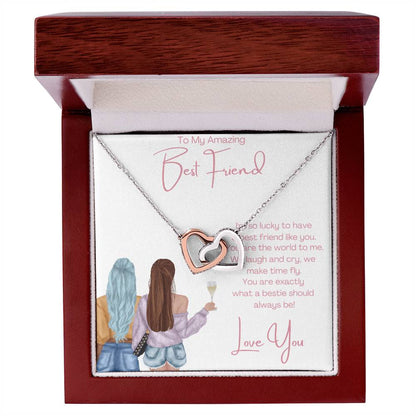 To My Amazing Best Friend - 2 Hearts Interlocking Hearts Necklace