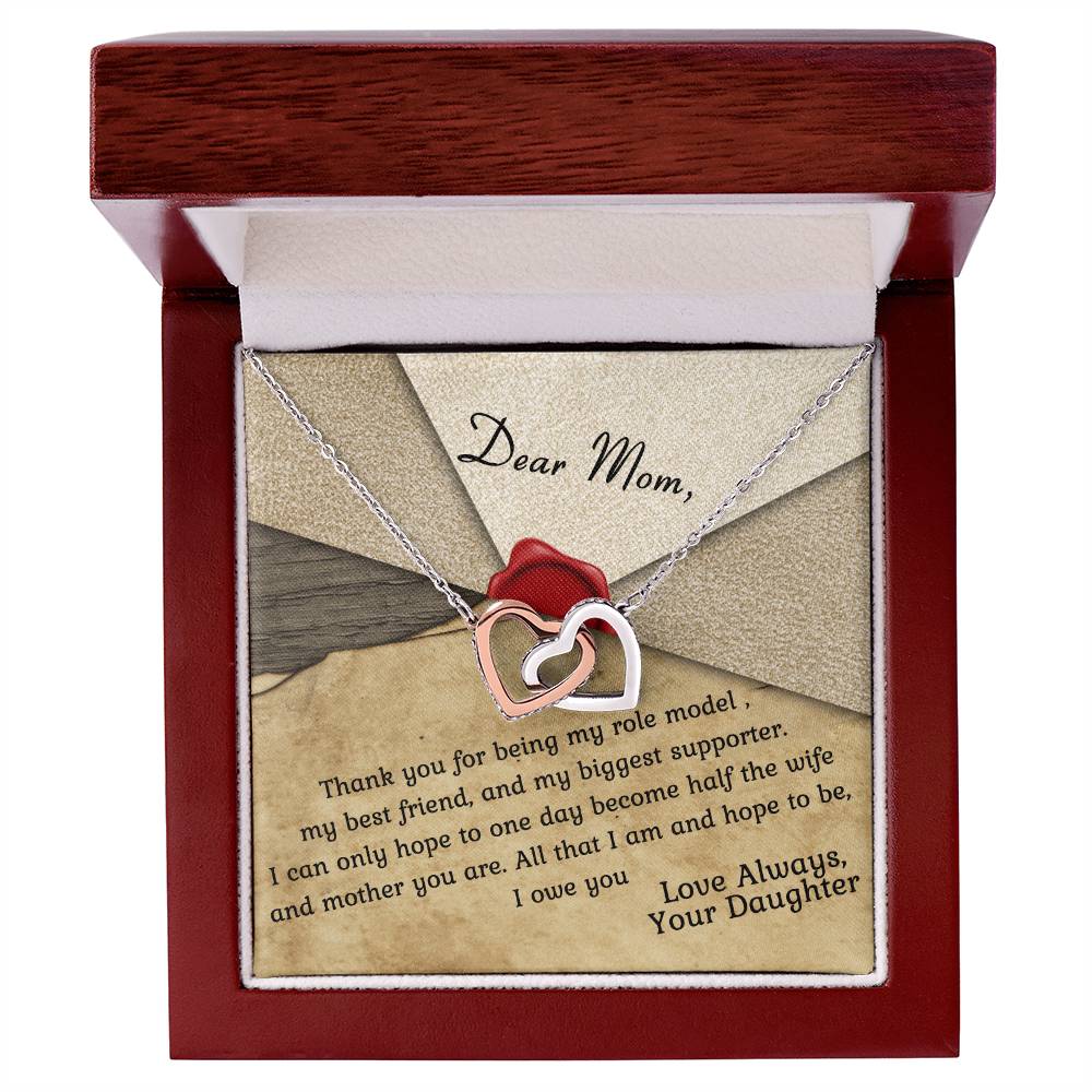 Mom Is My Role Model Interlocking Hearts Necklace