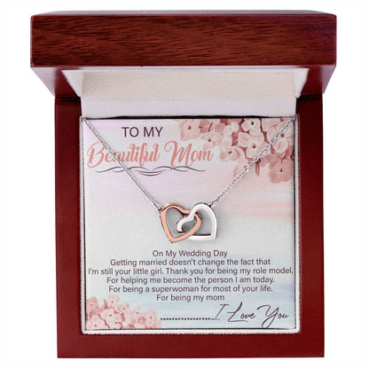 To My Beautiful Mom Interlocking Hearts Necklace Message Card