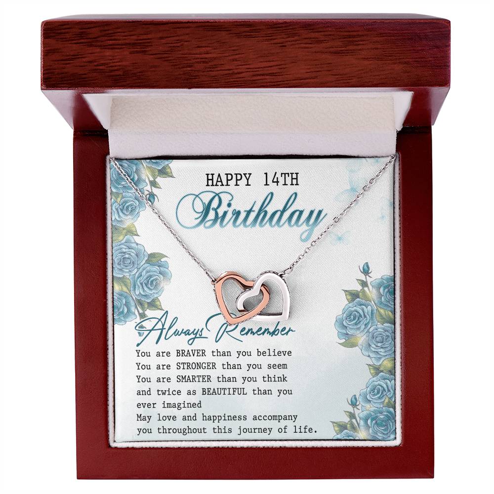 Happy 14Th Birthday Interlocking Hearts Necklace Message Card