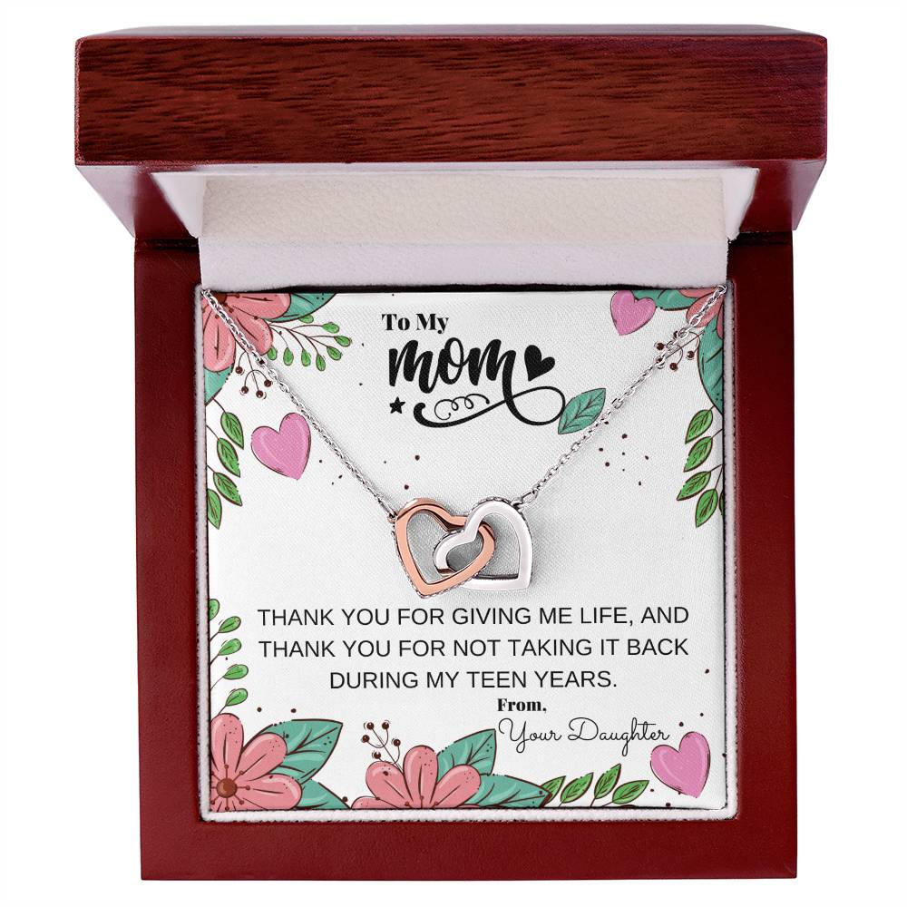 Thank You For Giving Me Life And Not Taking It Back In My Teen Years Necklace Interlocking Hearts Necklace