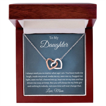 To My Daughter - Always Be My Little Girl - Heart Necklace Interlocking Hearts Necklace