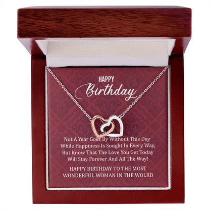 Happy Birthday To The Most Wonderful Woman In The World Interlocking Hearts Necklace