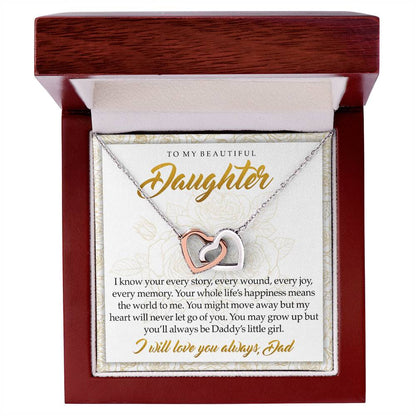 To My Daughter You'Ll Always Be Daddy'S Little Girl Interlocking Hearts Necklace