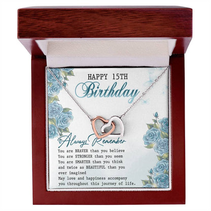 Happy 15Th Birthday Interlocking Hearts Necklace Message Card