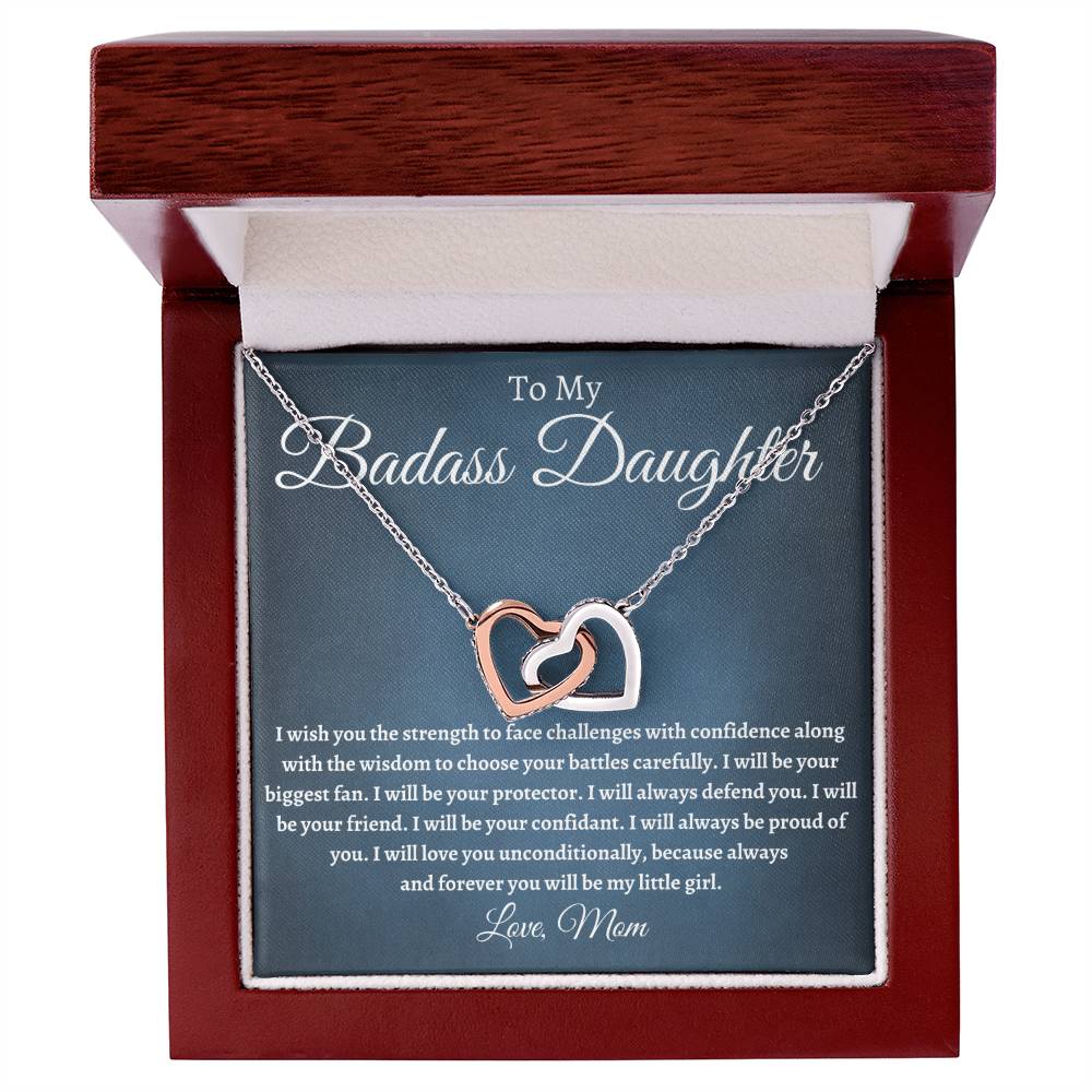 To My Badass Daughter - I Will Be Your Protector Interlocking Hearts Necklace