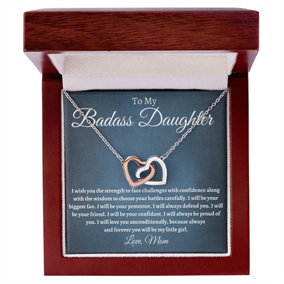 To My Badass Daughter - I Will Be Your Protector Interlocking Hearts Necklace