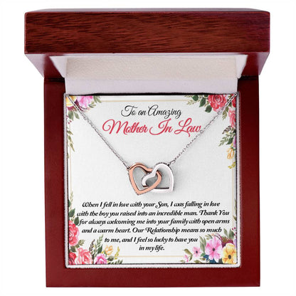 To An Amazing Mother In Law Thank You Interlocking Hearts Necklace