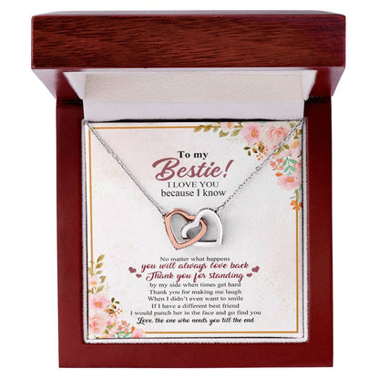 To My Bestie I Love You Because I Know No Matter What Happens You Will Always Love Back Interlocking Hearts Necklace