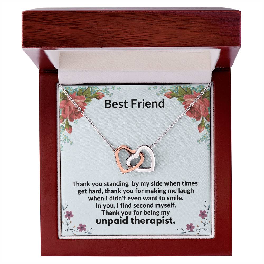 Best Friend - Thank You For Being My Unpaid Therapist - Necklace Interlocking Hearts Necklace