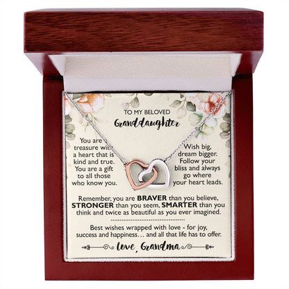 To My Beloved Granddaughter - Interlocking Heart Necklace From Grandma Interlocking Hearts Necklace