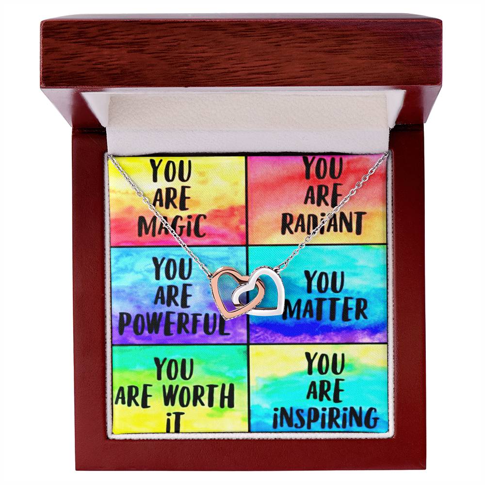 To Her Daughter Friend Sister Encouragement Rainbow Reminder Gift Necklace Interlocked Hearts You Are Magic Radiant Powerful You Matter You Are Worth It Inspiring Interlocking Hearts Necklace