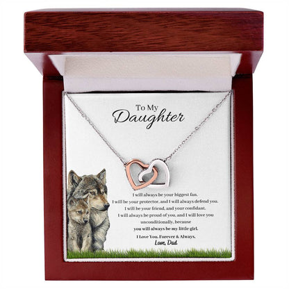 To My Daughter - I Will Always Be Your Biggest Fan Wolf And Pup Interlocking Hearts Necklace