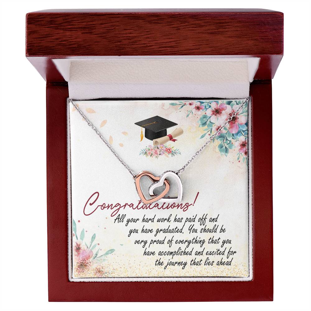 Congratulation So Proud Of You Interlocking Hearts Necklace Graduation Message Card