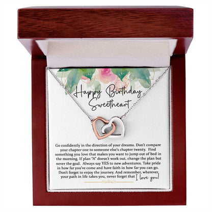 Happy Birthday Sweetheart - Interlocking Hearts - Pink Gold Interlocking Hearts Necklace