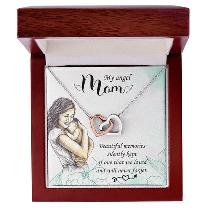 My Angel Mom - Beautiful Memories Silently Kept - Interlocking Hearts Necklace