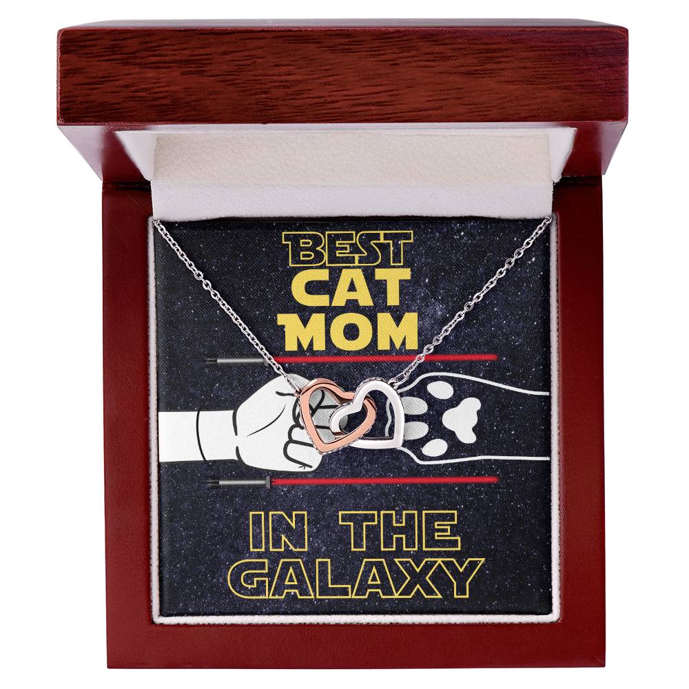 Best Cat Mom In The Galaxy Hearts Interlocked Necklace Cat Owner Jewelry Gift For Cat Lover Gift To Cat Mom Necklace From Cat Interlocking Hearts Necklace