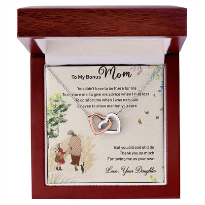To My Bonus Mom Interlocking Hearts Necklace Message Card