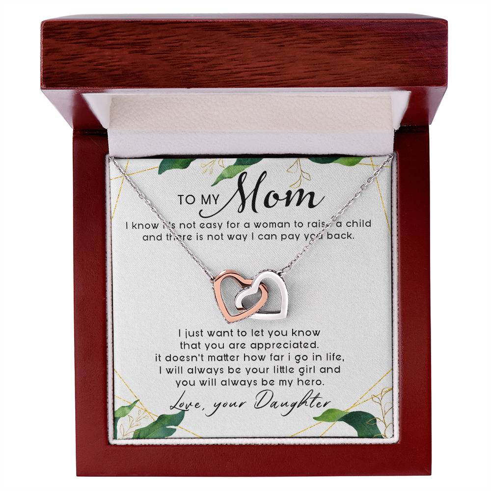 To My Mom Interlocking Hearts Necklace Message Card