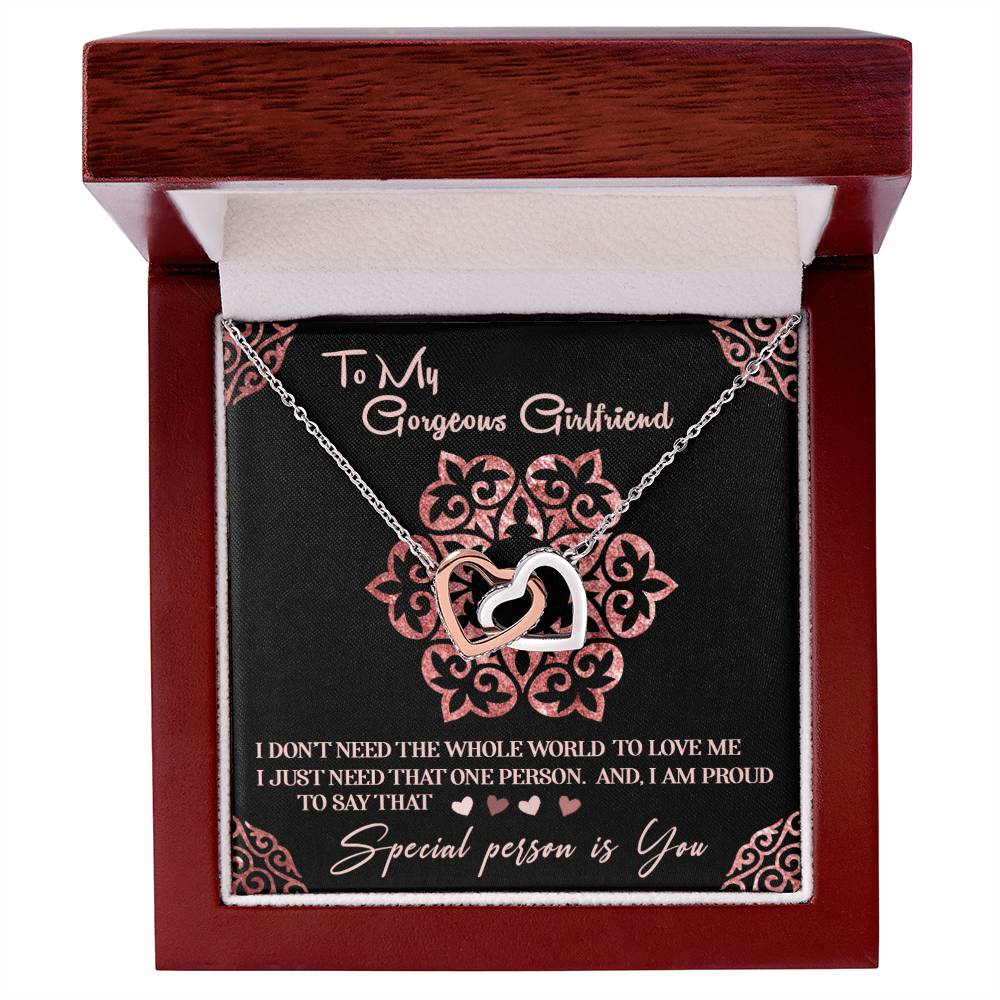 To My Gorgeous Girlfriend Luxury Necklace With Box And Message Card. Interlocking Hearts Necklace