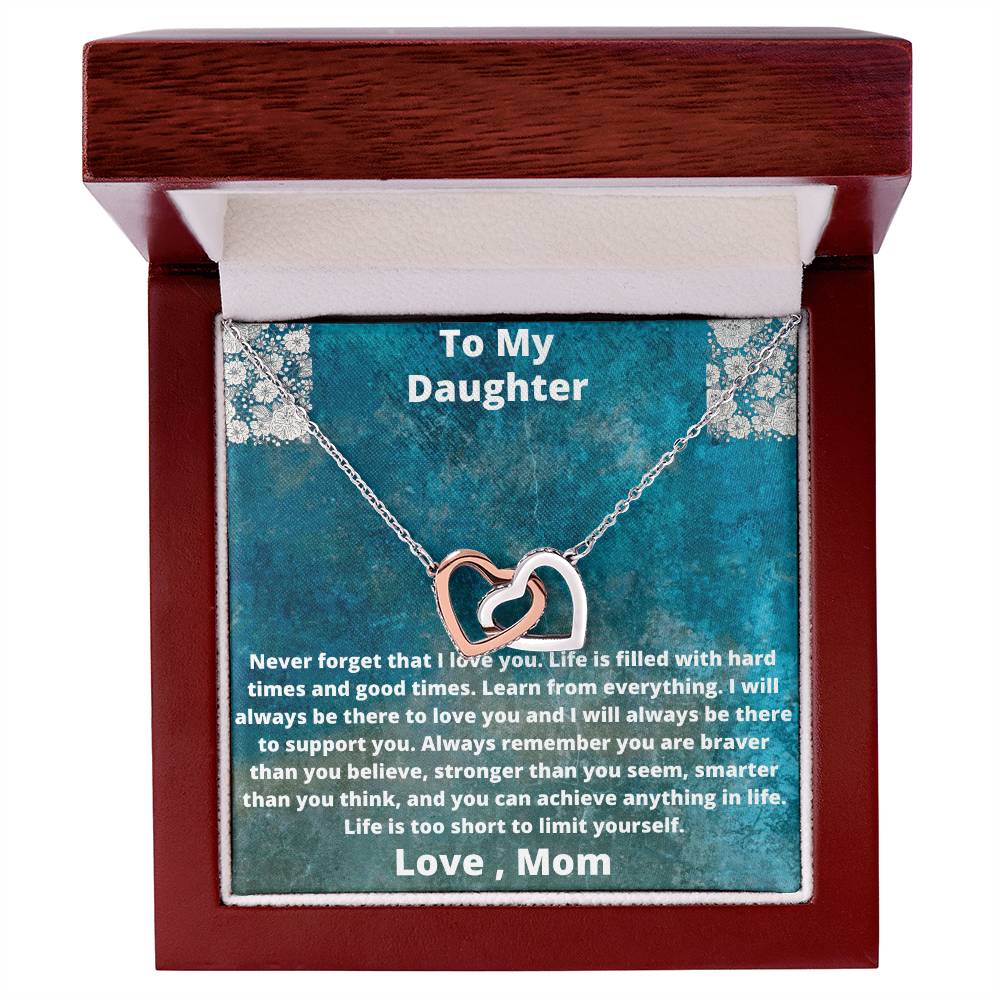 To My Daughter Love From Mom Interlocking Hearts Necklace