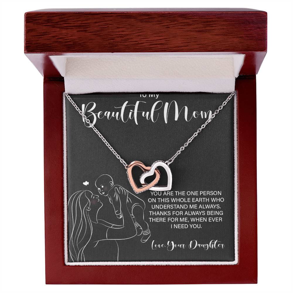 To My Wonderful Mom - Love From Daughter - Princess Love For Mom Interlocking Hearts Necklace