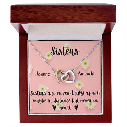 Sisters - Interlocking Necklace - Daisy Background - Personalized Interlocking Hearts Necklace