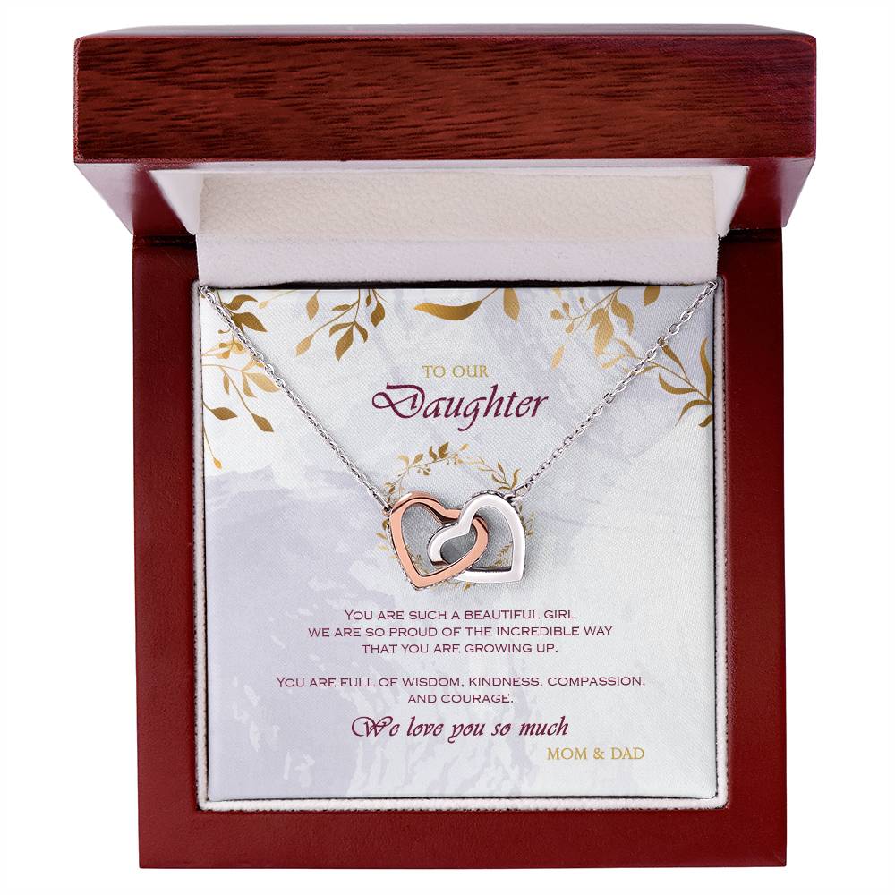 Interlocking Heart Necklace To Your Daughter – From Mom & Dad With Love – Jewelry Gift B1D6T2 Interlocking Hearts Necklace