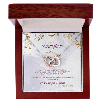 Interlocking Heart Necklace To Your Daughter – From Mom & Dad With Love – Jewelry Gift B1D6T2 Interlocking Hearts Necklace
