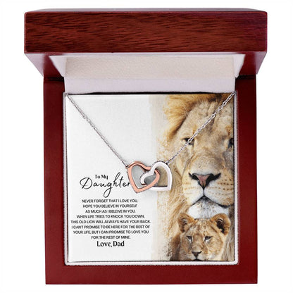 To My Daughter - This Old Lion Will Always Have Your Back Interlocking Hearts Necklace