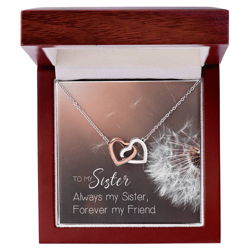 To My Sister Interlocking Hearts Necklace Birthday Message Card