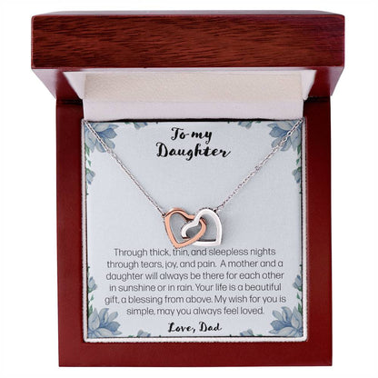 To My Daughter. Through Thick And Thin - Love Dad Interlocking Hearts Necklace