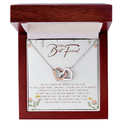 To My Best Friend Interlocking Hearts Necklace Message Card