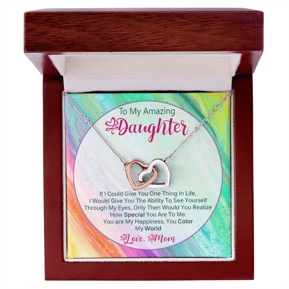 Heart-Melting Gift For Daughter From Mom - You Color My World Interlocking Hearts Necklace