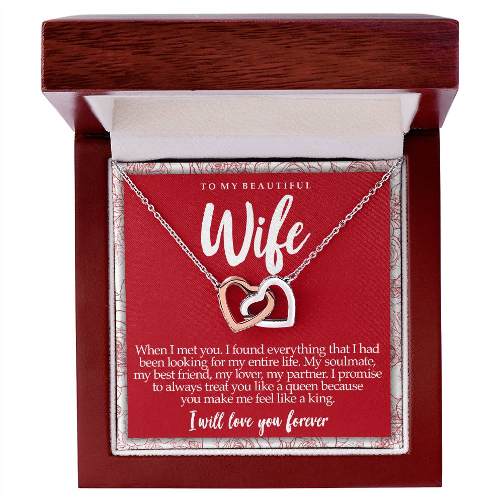 Interlocking Hearts Necklace With Message Card For Wife