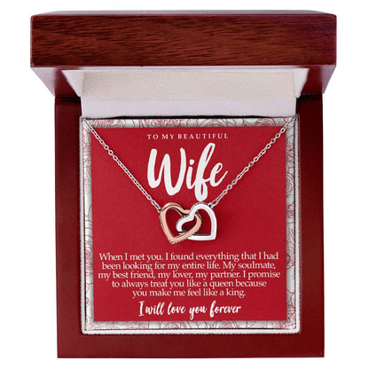 Interlocking Hearts Necklace With Message Card For Wife