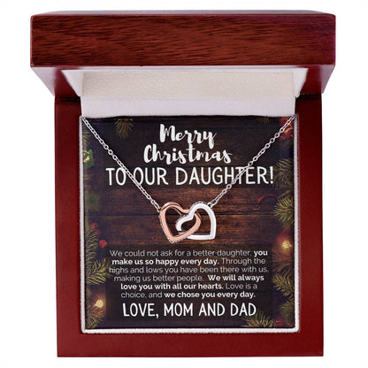 Merry Christmas To Our Daughter Love Mom And Dad Interlocking Hearts Necklace