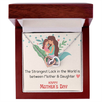 Love Lock Between Mother & Daughter ! Heart Pendant With Cubic Zirconia Interlocking Hearts Necklace