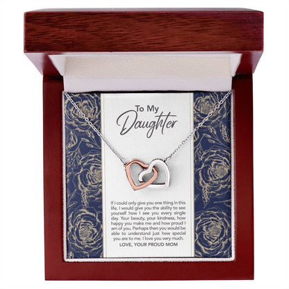 To My Dearest Daughter Proud Mom Proud Mama Mother And Daughter Gift Gift From Mother To Daughter Bond Relationship Interlocking Heart Necklace Interlocking Hearts Necklace