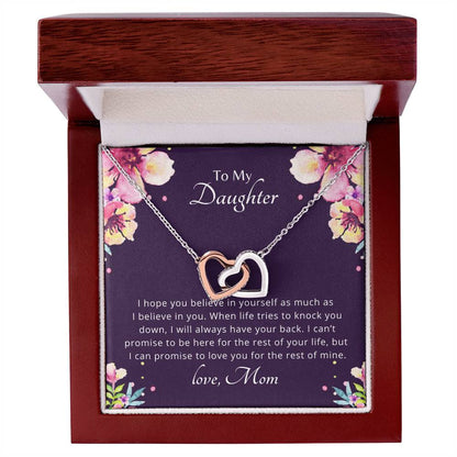 To My Daughter - Promise To Love You - Necklace. Embellished With Cubic Zirconia Stones. Interlocking Hearts Necklace