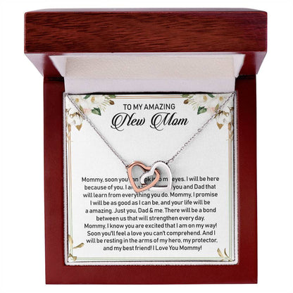 To My Amazing New Mom Interlocking Hearts Necklace Message Card
