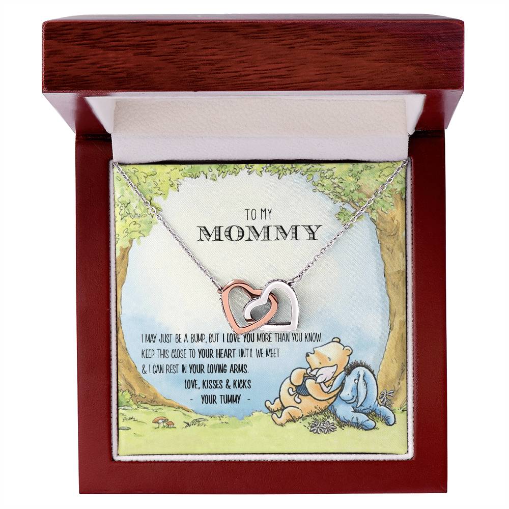 New Mommy Necklace New Mom Gift Mom To Be Winnie The Pooh Baby Shower Gift First Time Mom Pregnancy Gift New Mommy Gift Idea Interlocking Hearts Necklace