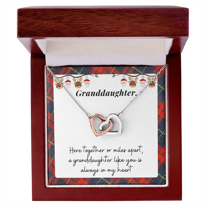 Christmas Gift For Granddaughter - Here Together Or Miles Apart A Granddaughter Like You Is Always In My Heart Interlocking Hearts Necklace