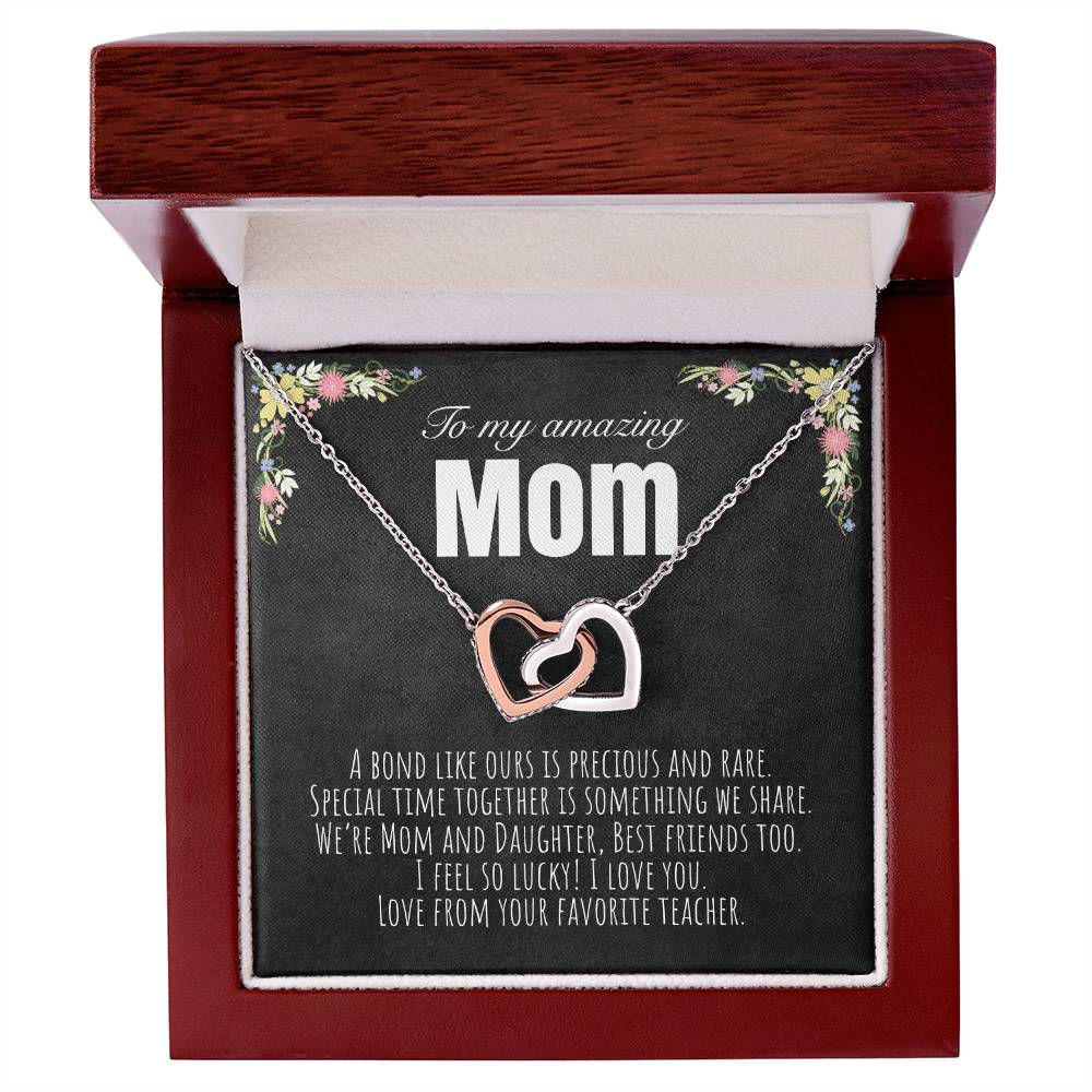 To My Mom - From Your Favorite Teacher Interlocking Hearts Necklace